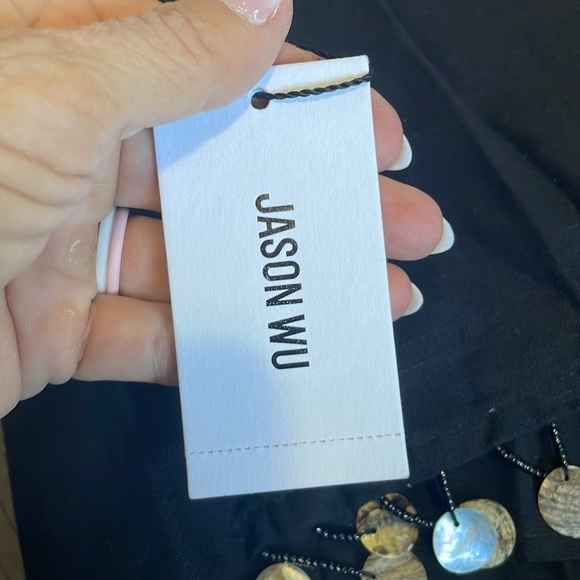 Jason Wu Linen blend Beaded Fringe Shell Crop Top Black Size 10 NWT Fun Lined - Picture 9 of 16